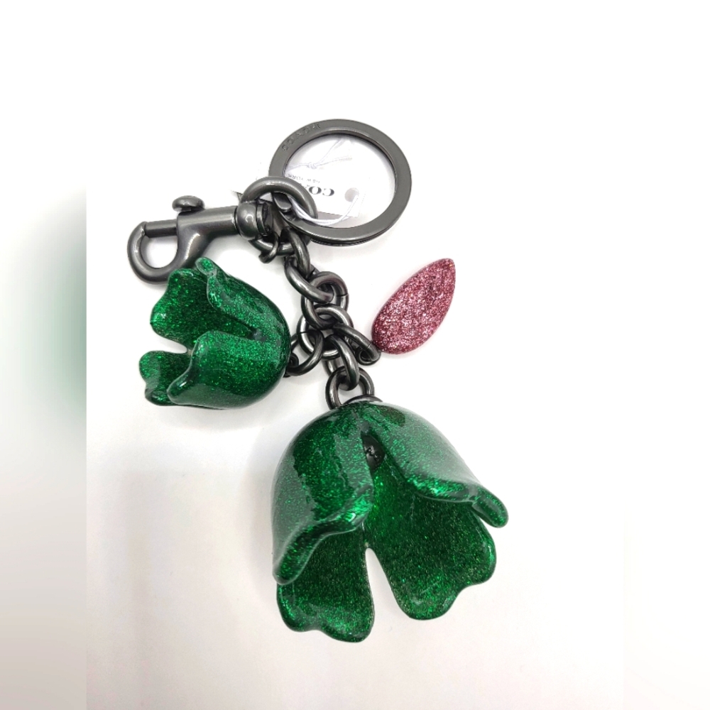 Coach Glitter Tea Rose Charm Green NWT